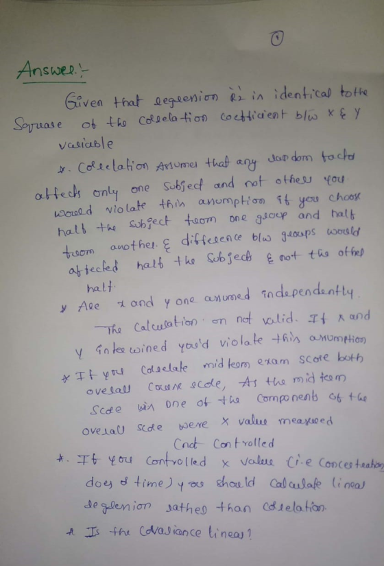 Answer Given that egeenion r in identical tothe Saruase ot tho Colselation cocttiaent blu Ey Vasiable Cofletation Arume that