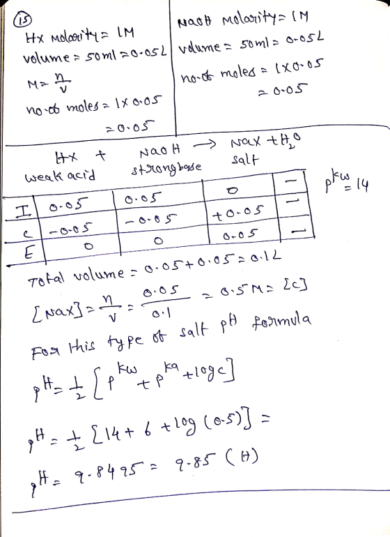 HX molarity LM | Nash molarity= IM volume = 50ml=0.052 volume = soml= 0.05L Ma 2 I noot molesalxooos no of moles = lxoos 2005