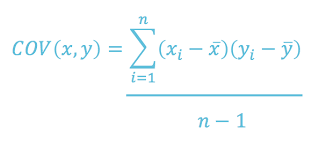 n COV(x,y) = (x– x)(); – 5) i=1 n-1