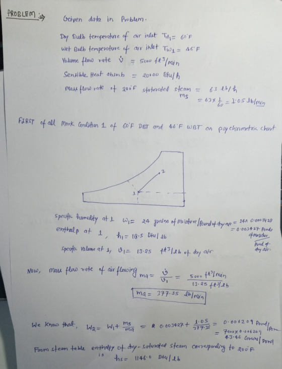 PROBLEMA Geiven data in Problem. Dry Bulb temperature of air inlet Tdi = 66°F Wet Bulb temperature of air inlet Twe= 46°F Vol
