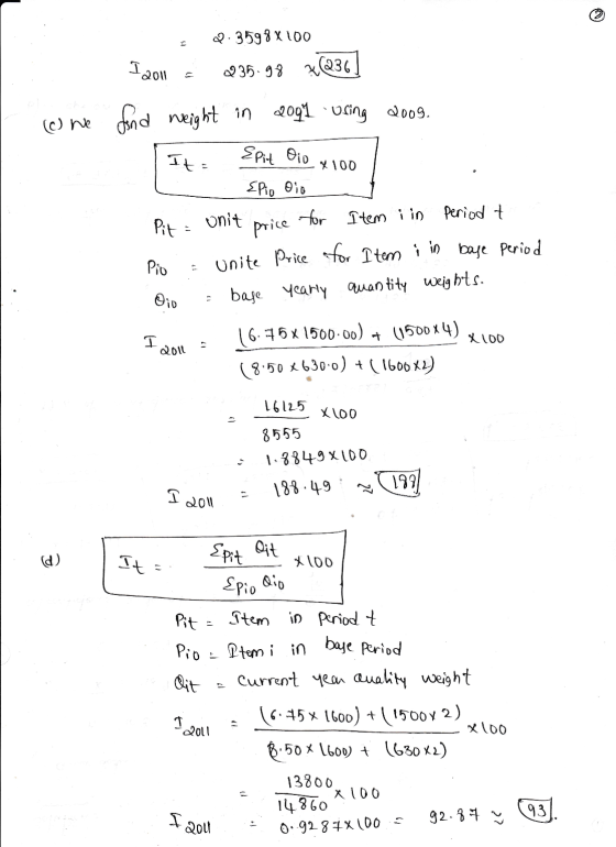 Q.3598 x 100 I 2011 Q35.98 *Q36 (che X100 and weight in 2001 using 2009. Ito Pit Bio Epio oio unit price for Item iin period