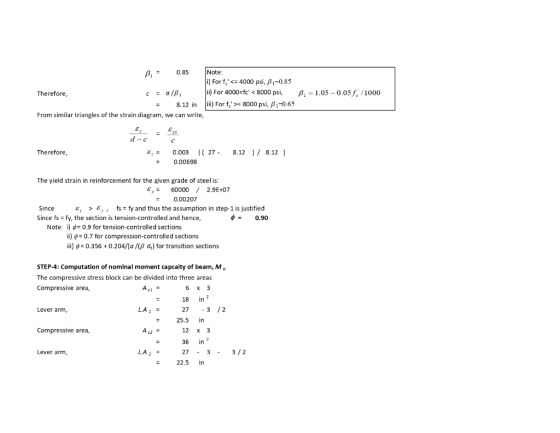 Note: 0.85 i) For f4000 psi, p10.85 ii) For 4000<fc < 8000 psi, B 1.05-0.05 f, /1000 Therefore c alB ili) For f8000 psi, p-0