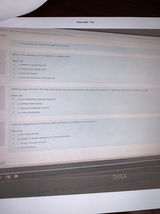 Yahoo Mail-Test empt.php?nmrript.31าร52aemws-20srolsapag.. İ LM O d. The woman who supplies the egg for the embryo. Which of