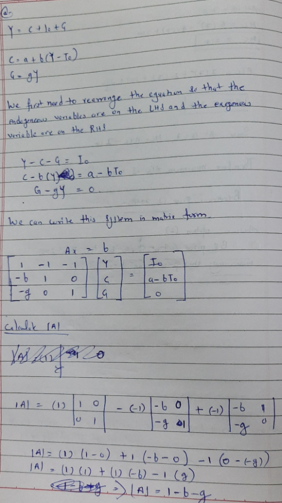 Y ctlota c. a + bct - Te) We first need to rearrange the equchon so that the endogoncow vorables are on the Ltd and the exgen