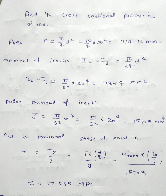 Cross find h of rod. sectional properties Area Az TV बर Max 902 = 319. 16 mm moment al inertia Iz = ly T d 64 In - Iya T x 20
