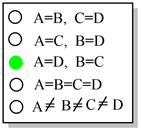 JO
O
T
A
A=B, C=D
A=C, B=D
=D, B=C
A=B=C=D
A# B#C#D
O
O