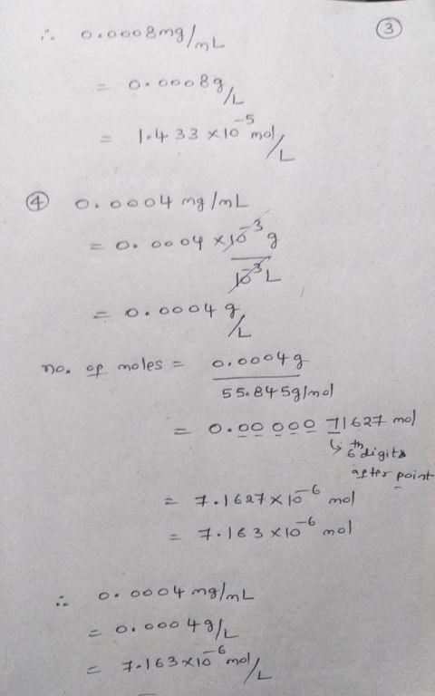 .0008m3/m .00083 -5 1-433 x10 mo 4 o.0004 mg /mL 3 O.00 o o.00049 Do op moles 5 5.84 53/mol o.00 000 71627 mo aptes point mol