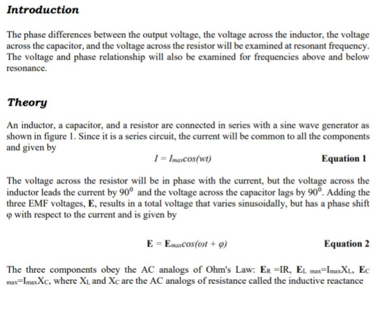 Introduction The phase differences between the output voltage, the voltage across the inductor, the voltage across the capaci