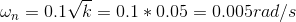 \omega_n = 0.1\sqrt{k} = 0.1*0.05 = 0.005 rad/s
