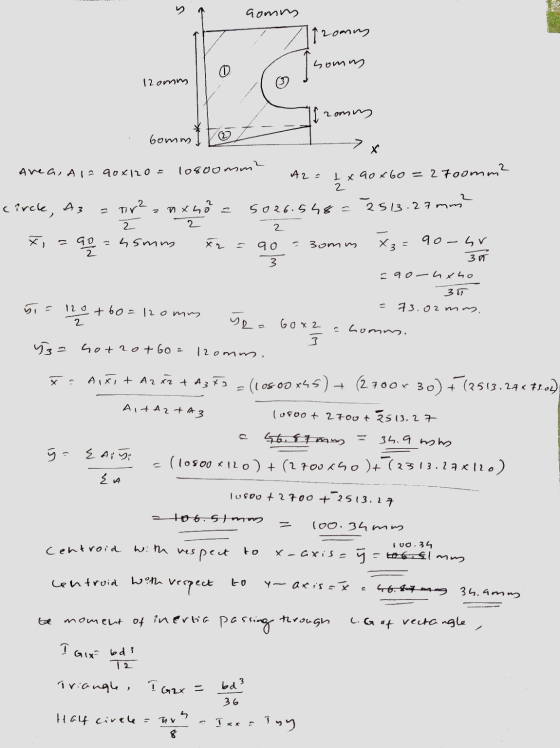 womny Ifrom homm 120mm 102 comun bomm 22 Area, Ala 90x120= 108oomm? A2= tx 90x60 = 2 roomm? 2 tra 5026.548= 2513.27 mm? - cir