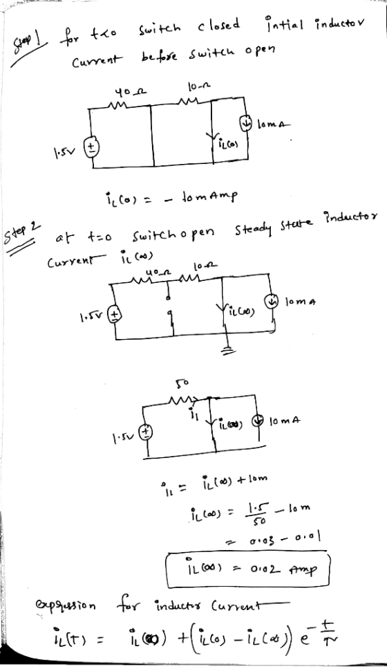 cep L for tão Current switch closed intial inductor before switch open - your 10-1 ( loma i, (o)= - tomamp Stare înductor Ste