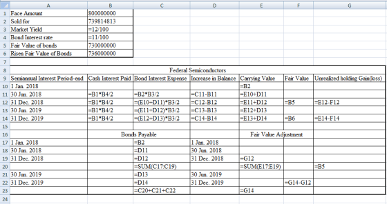 А i Face Amount 2 Sold for 3 Market Yield 4 Bond Interest rate 5 Fair Value of bonds 6 Risen Fair Value of Bonds 800000000 73