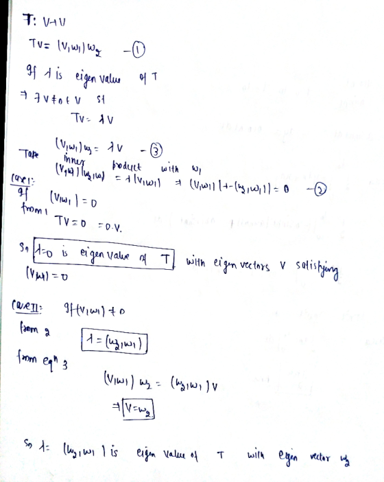 T: VHV Tv: IV, W, W -O of t is eigen value of 9 I v tofv St TV-AV (VW) ay = 1V - Tape inner broduct with wi regull Walol tlh