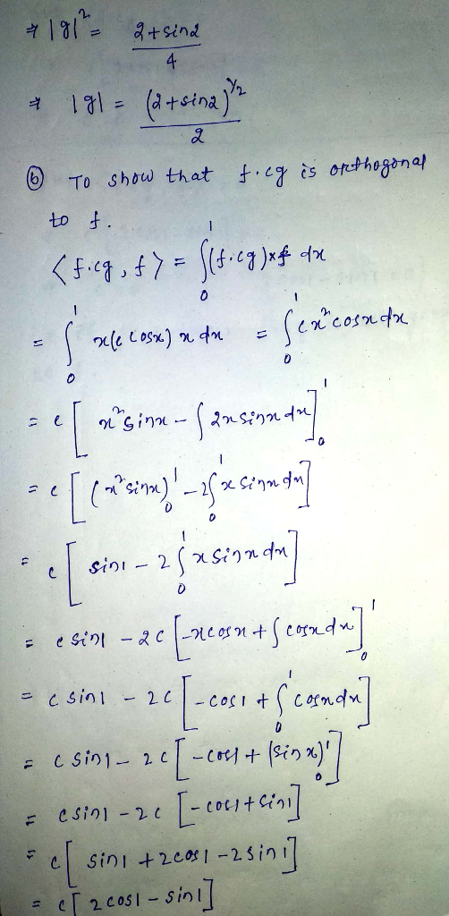 2. ㅋ 17/ = @rsina) 2 又 Θ To Show that f.ey is orthogena to (1 c1 , f > = ((f.cl)呼더χ