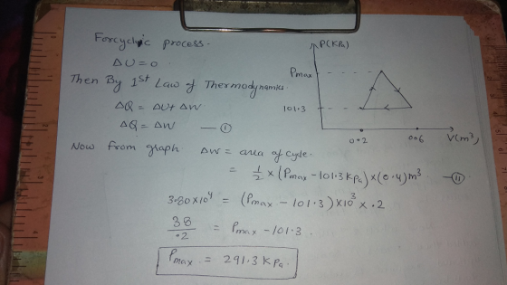 Forcyelyc proces 个РСка) Then B 1st Lao Thermodynamics Now from gaph. Avr-ana a cyle - lol 3 2