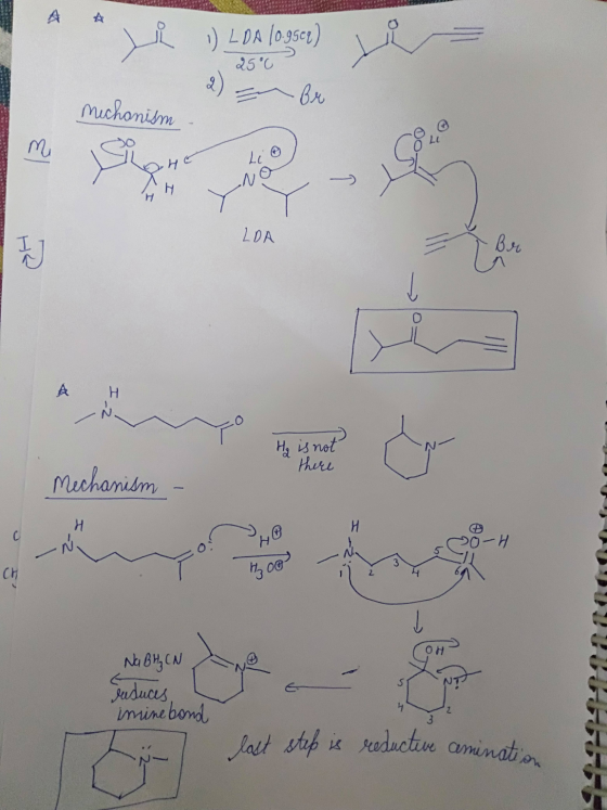 vi 1) LDA (0950) ve d) sube = 25°C mechanish n I ra LDA H Hy is not a there mechanism - 2- Na BHz CN ruduces, iminebond lost
