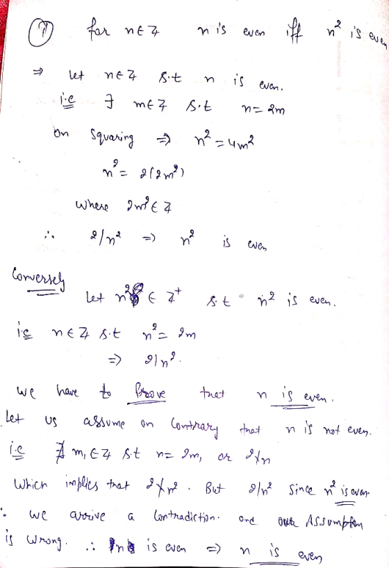 ♡ for nez nis even iff ne is ever → let nez 8t n is even, le 7 mez sit n=2m on squaring + n²=um? . where dopez a lne :-) ne B