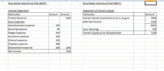 Blue Raider Adventure Park (BRAP) Blue Raider Adventure Park (BRAP) Income Statement Particulars Tickets Revenue Amount Amoun