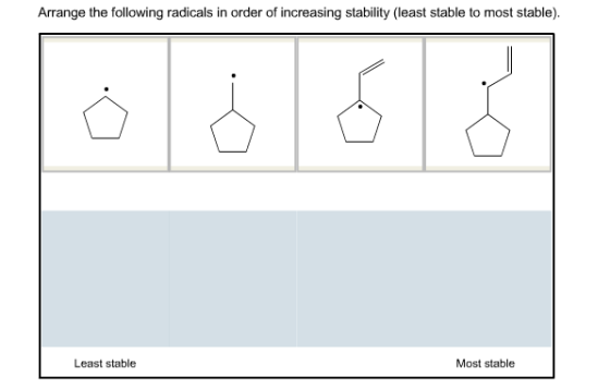 Arrange the following radicals in order of increas
