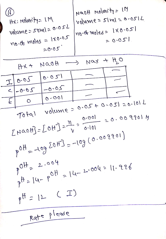 Ex: Molarity: IM NaOH molarity = IN I volume = 51mla 0.0512 volume=50ml = 0.052 no of moles = 1X0.05 20005 no of moles= 100.0