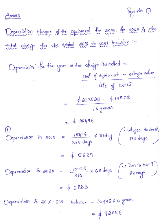 Answer Page No 0 Depreciation change of the equipment for 2015, for doga & the test elle change for the periode 2016 notes in