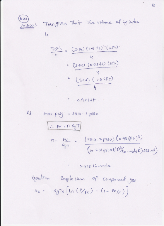 That- the voluwe of cylinder Ane)。,--hengiven hen iveu to 1- (3-1) S(st) (25 14-7psio) Ć ( psi alft) 9e@ t )3) -τ RgT 3 lo·구
