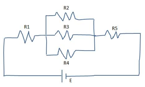 In the following circuit, R1=19 Ohm, R2=4* 1.8 Ohm