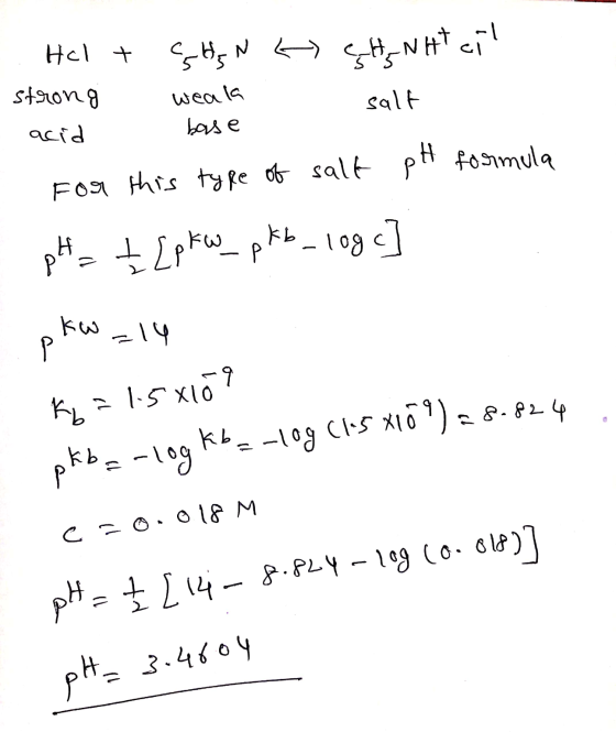 Helt strong acid HINH weala . base GH_NHT cil salt pH formula For this type of salt pH = + [p < W_ pkb_log c pKW=14 * = 1.5x1