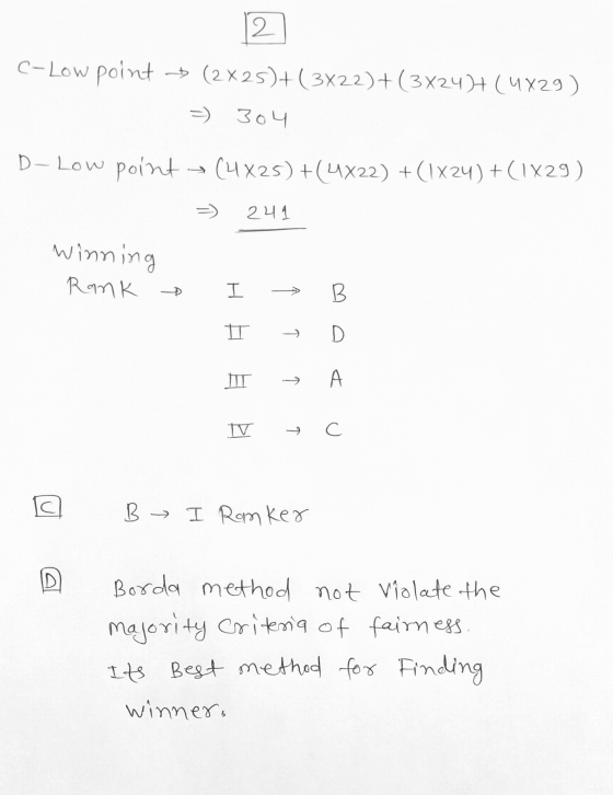 2 C-Low point + (2x25)+(3X22)+(372417 (4429) = 304 D-Low point = (4x25)+(4X22) + (1x24)+(1829) 241 winning Rank I B D A С a B