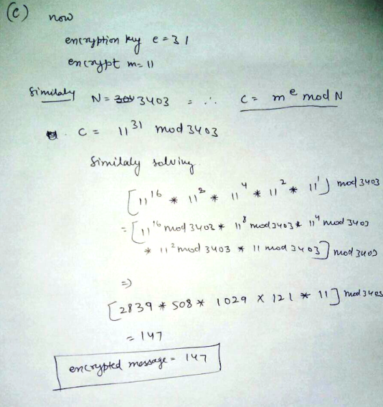 c me mod N 3 od 343 Sin bolw 2 - 147 encrypled moss
