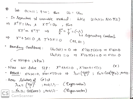 # -) let ocall; tso, then Up = Uson In Sepevahon at uariable method: take U1947)= X(x). TCH) X?.T - Varan X.T=ut X.T= X.T