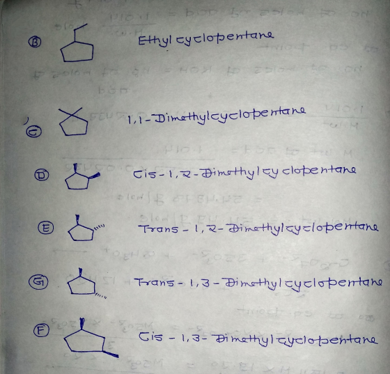 o Ethylcyclopentane bon 1.1-Dimethylcyclopentane y o o X Eis-1,2-Dimethyleyclopentane tort Trans - 1,2-Dimethylcyclopentane T