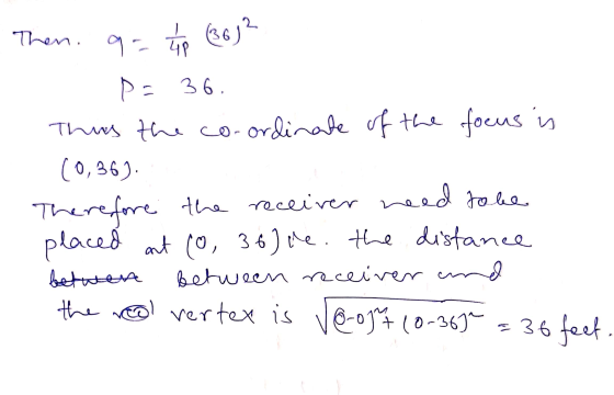 Then. 9-tp (36)² P. 36. This the co-ordinate of the foeus in (0,36). Therefore the receiver need to be placed art (0, 36) ie.