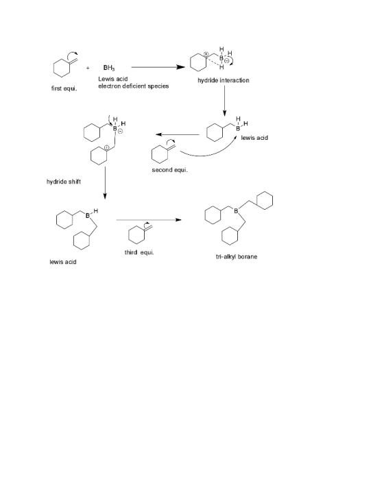 BH Lewis acid electron deficient species hydride interaction first equi. LH -hy lewis acid second equi. hydride shift -hy thi