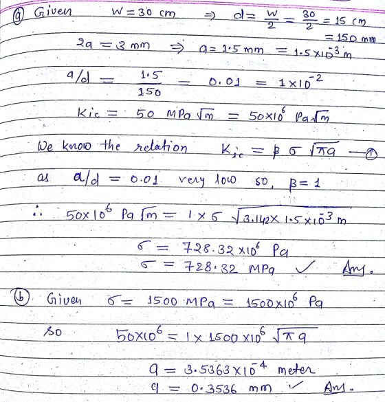2. - 1 XI 150 =50X1 Up kmoo the ΟΧΙ。 X ( = 구28 (b) Givey 。一 1500 .MPa- SO = 3.5363 X 104 meter