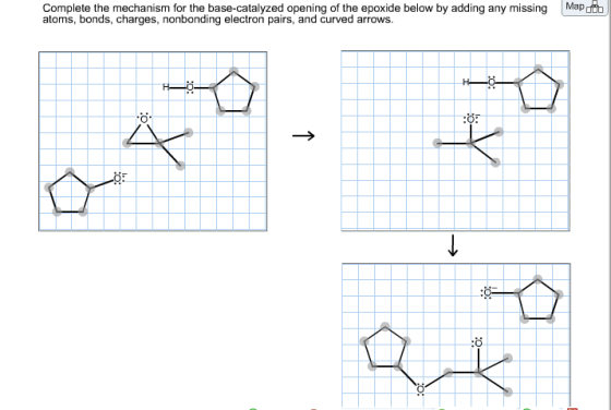 Complete the mechanism for the base-catalyzed open