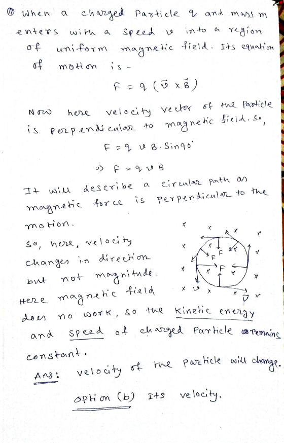 a a Now >> velocity of the particle will change. o when charged particle q and mass m enters with speed w in to a region of u