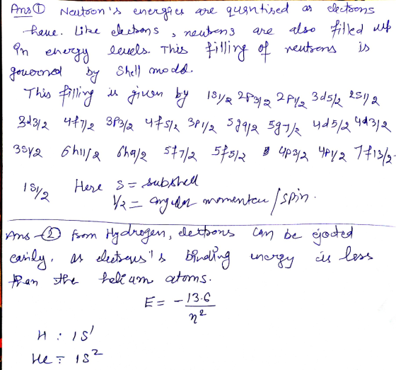 Ans Neutrons energies are quantised as elections have. Like electons , neutons are also titled up in energy levels. This fil