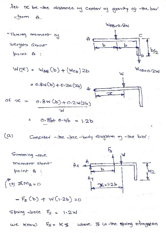 Ret C be ~the cistance cj Centev a aavity of the bav trom A. WAB-0.BW Taring moment C werght Gbuvt boint A WAB Cb) Weo )2b =