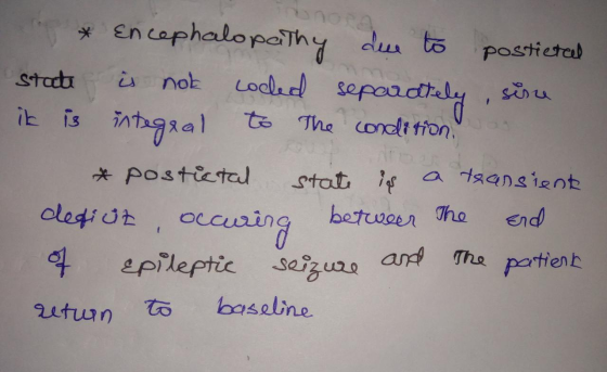 * encephalopaThy du to postictal Locued sepaadth Looledd Stact nok 1 to The condli tion iE is Fntgaal a tsansient postietad s