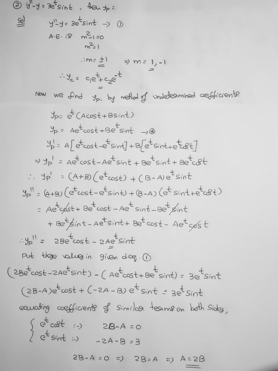 Now ① gluy= betsint , hou Up = ylly= 3e sint - 0 A.E. is m?i=0 m=1 ..m= I) = m = 1,-) You cieti cset we find Sp, by method of