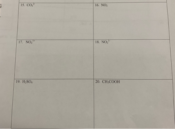 15. CO 2 16. NO2 17. NO, 18. NO, 19. H2SO4 20. CH3COOH