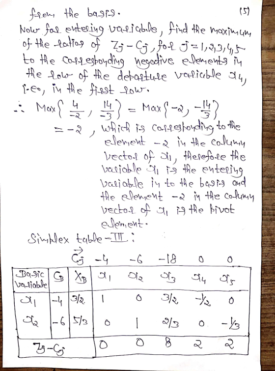 s) 4 2 from the basis. Now for entering variable, find the maximum of the lattose of Zj-Cj, fol j = 1,3,3145 to the correspo