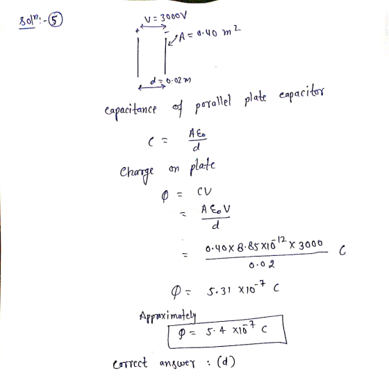 801:- ,V=3000v LA = 8.40 m2 d=6.02 M Capacitance of parallel plate capacitor charge on plate 0 = CV a AEV - a 0.40x8.85x162