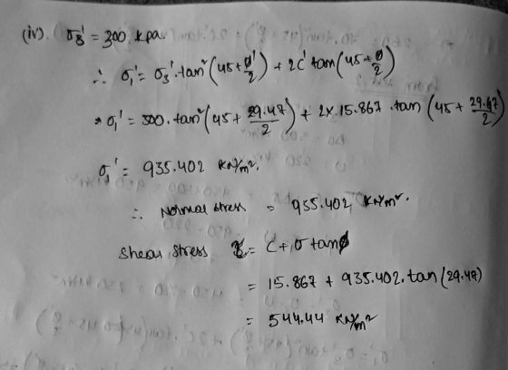 znot, of . ox (iv). og = 300 kPa (70 ...09: Ostan (us t) + 20 tam usa 0, = 300. tan(45+ # 28.15.867 .tam (45+ 29,147 0