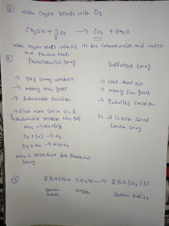 0 When Chgoh reacts with O2 CH₃OH + 302 - CO2 + 2H2O its for Carbondionide and water When CH₂on realt with Or and produce hea