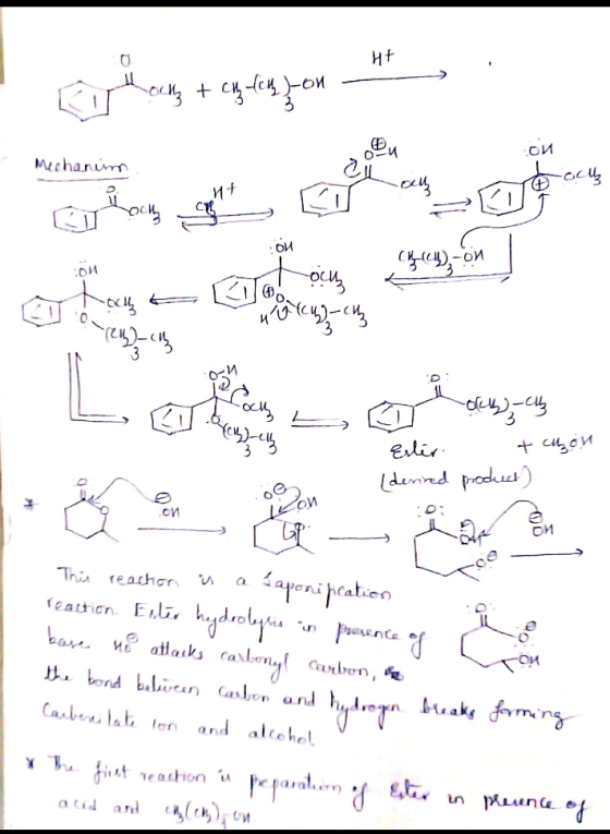 HE Cth Ich l-on - Mechanum och (2) Cill on 이브가상 Ester. tchou (derired product) > 11 ron This reaction is a Laponification rea