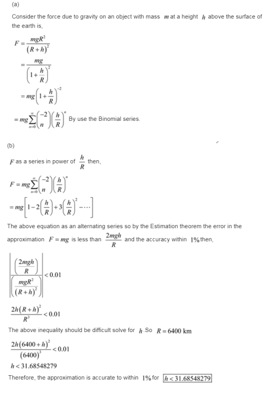 Consider the force due to gravity on an object with mass mat a height h above the surface of the earth is, FMGR (R+h)? mg = m