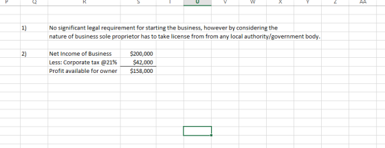 W X 2 AA 1) No significant legal requirement for starting the business, however by considering the nature of business sole pr