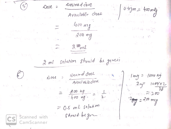 Dose - Desired dose Available bwoon = wishio dose 400 mg 200 mg go me - 2 mi solution should be given dose ? imya 1000 bij 2
